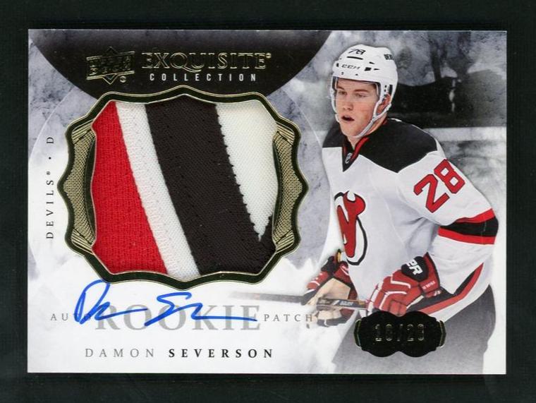 2014 Upper Deck Exquisite Collection 73 Damon Severson Rookie Patch Rookie /299 New Jersey Devils Auto