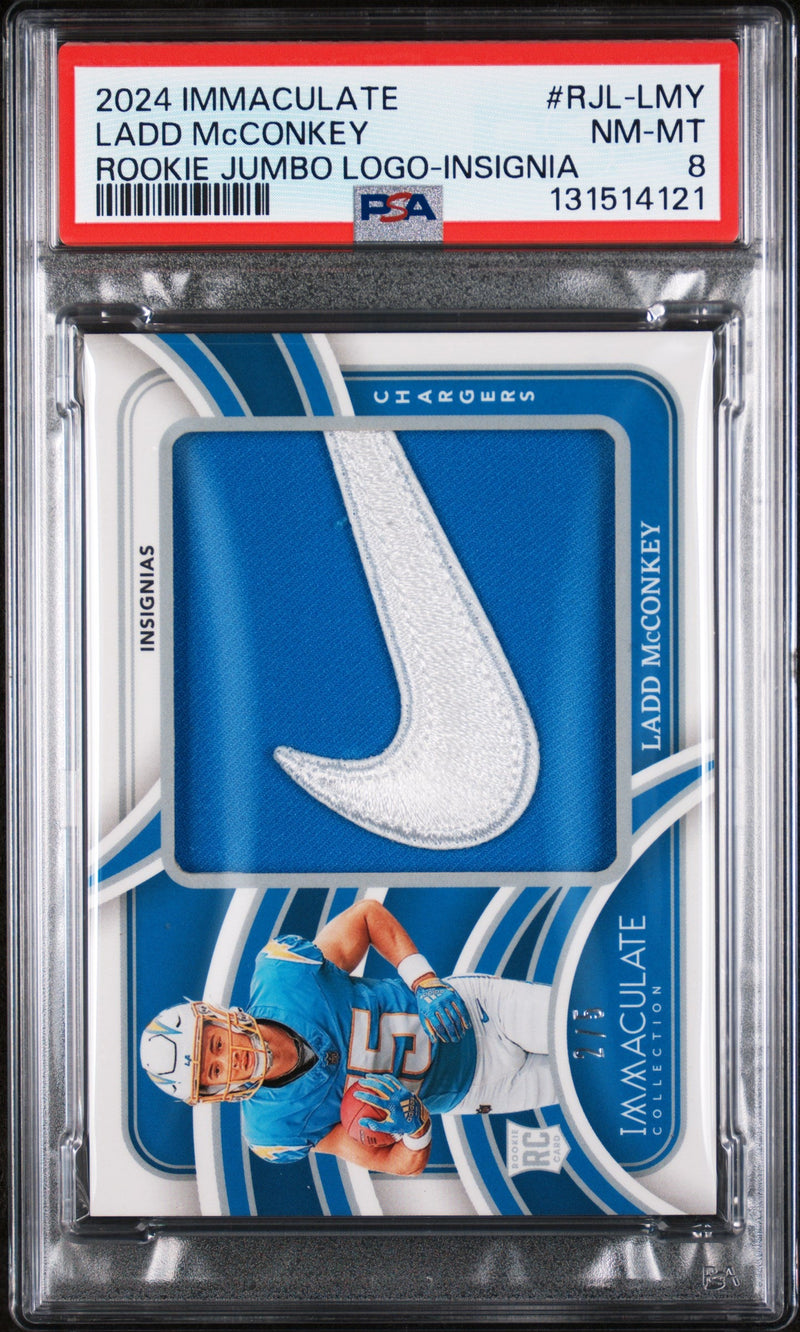 2024 Panini Immaculate Collection Rookie Jumbo Logos Insignia Ladd Mcconkey #RJL-LMY PSA 8