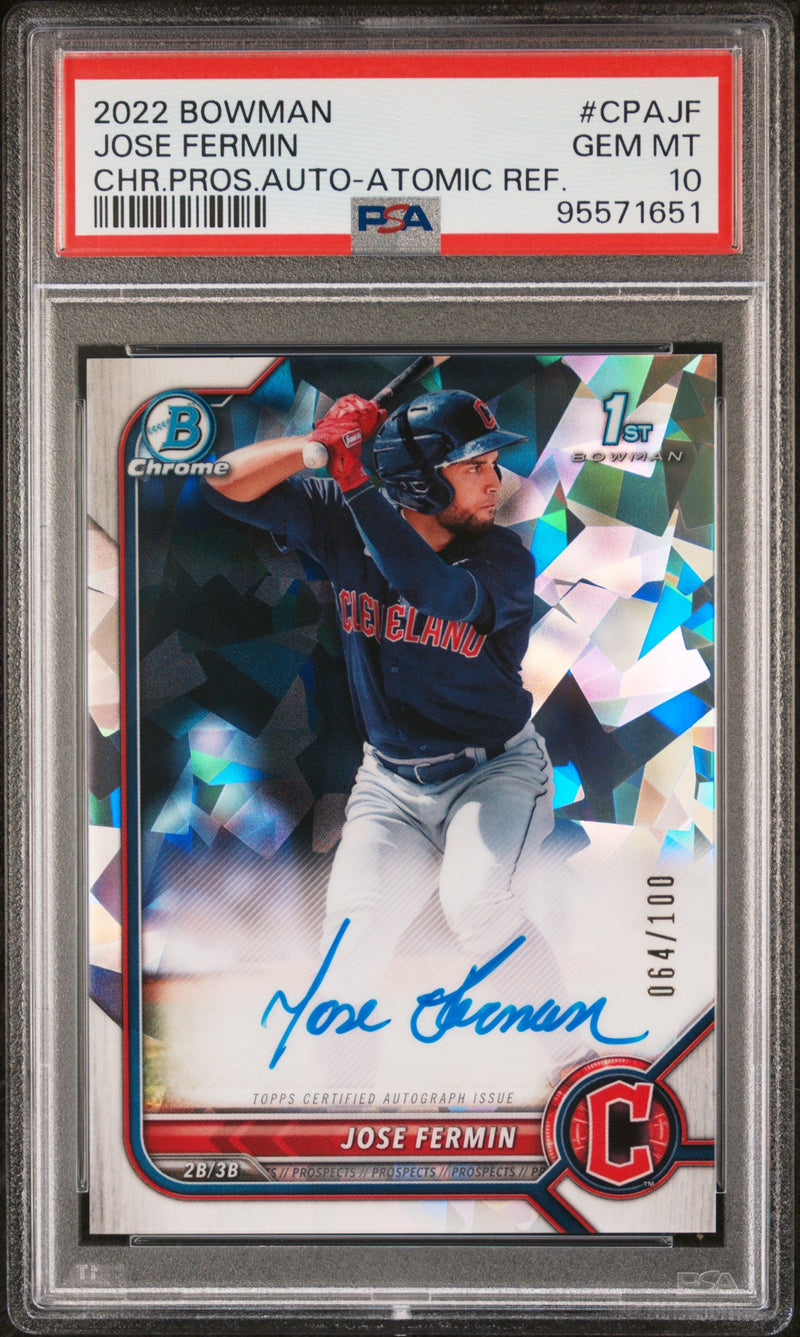 2022 Bowman Chrome Prospect Autograph Atomic Refractor Jose Fermin #CPAJF /100 PSA 10