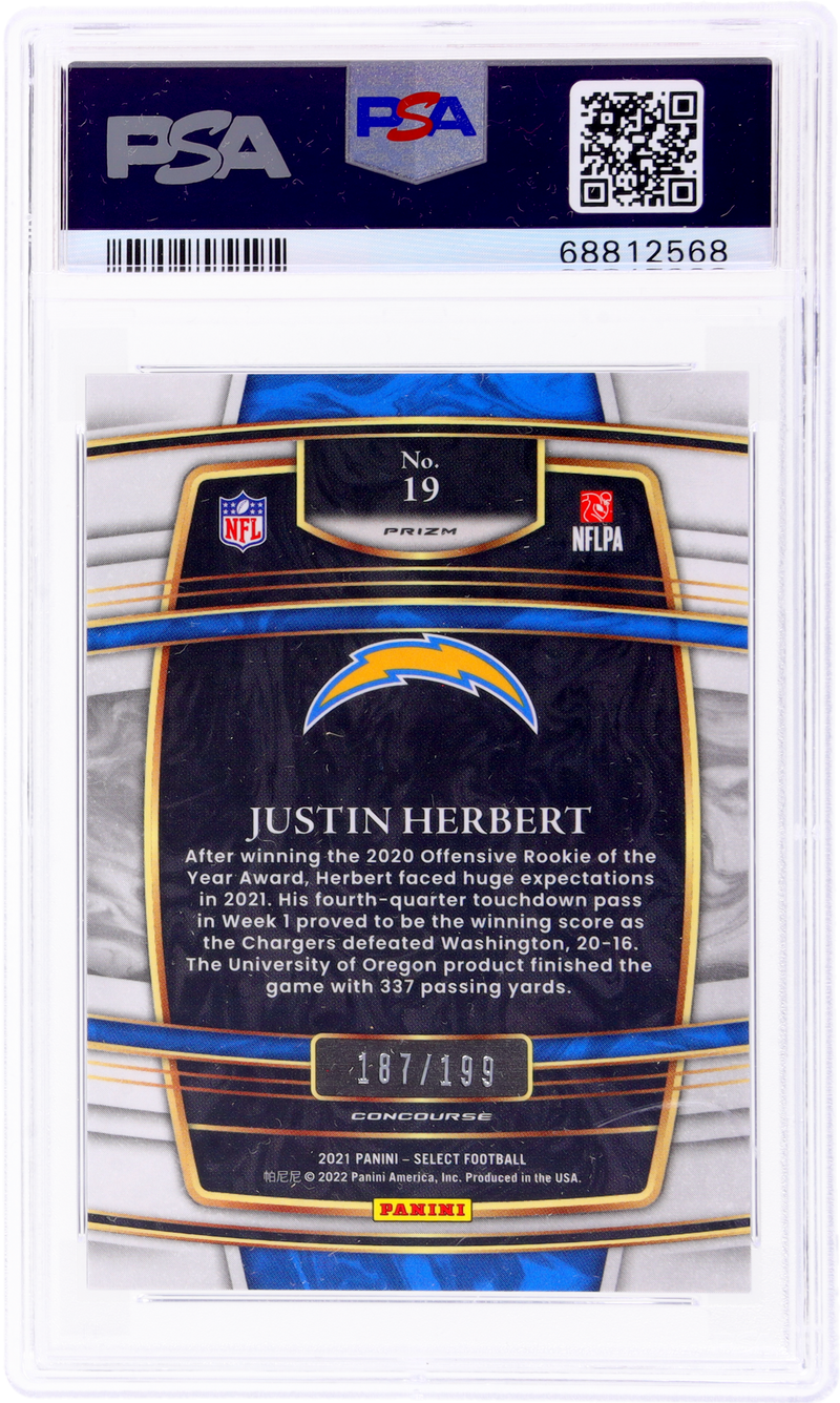 2021 Panini Select Blue Prizm Justin Herbert #19 /199 PSA 9