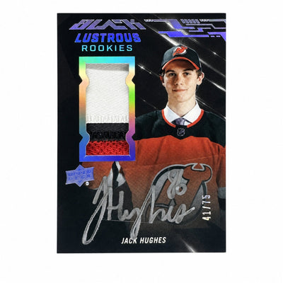 2019 SPx Jack Hughes Black Lustrous Rookie Auto Patch /75 RC
