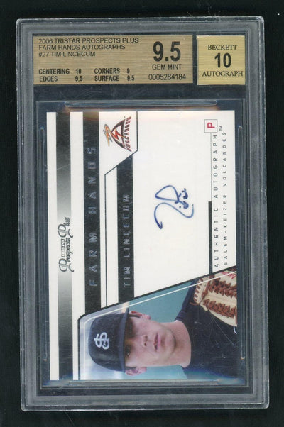 2006 Tristar Prospects Plus #27 Tim Lincecum Auto BGS 9.5