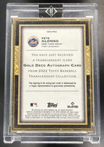 2022 Topps Transcendent Collection Pete Alonso #GDA-PA2 Icons Gold Deco Variation Auto 1/1