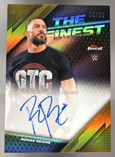 2025 Topps The Finest WWE Roman Reigns Gold Refractor Auto /50