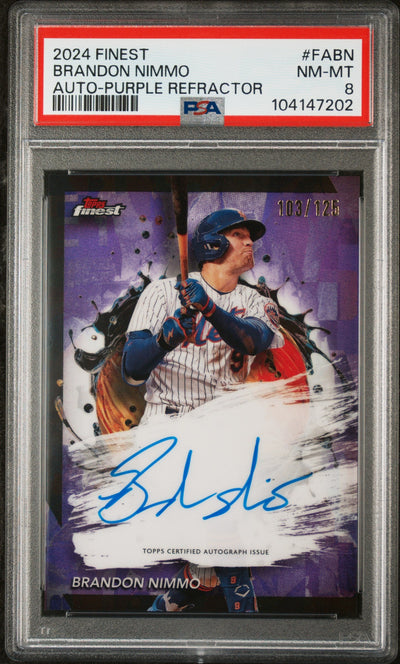 2024 Topps Finest Finest Autographs Auto-Purple Refractor Brandon Nimmo #FABN /125 PSA 8