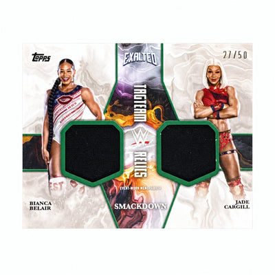 2025 Topps WWE Exalted Bianca Belair/Jade Cargill Tag Team Relics Patch Green /50