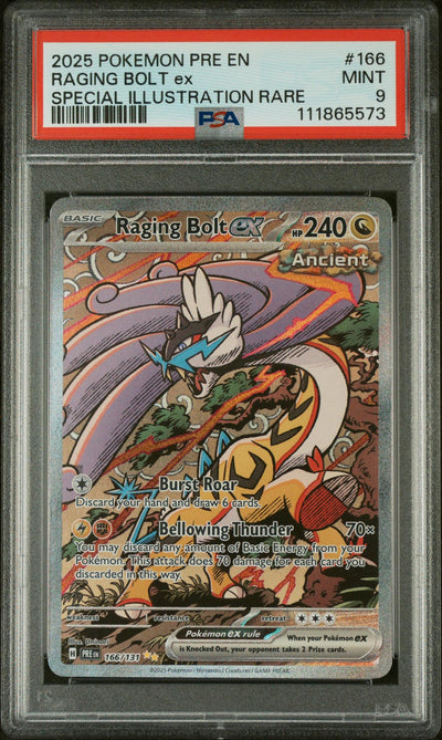 2025 Pokemon Prismatic Evolutions Special Illustration Rare Raging Bolt Ex #166 PSA 9