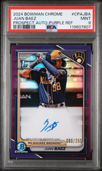 2024 Bowman Chrome Purple Refractor Juan Baez #CPAJBA Prospect Auto /250 PSA 9