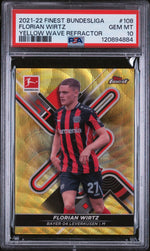 2021 Topps Finest Bundesliga Yellow Wave Refractor Florian Wirtz #108 /350 PSA 10