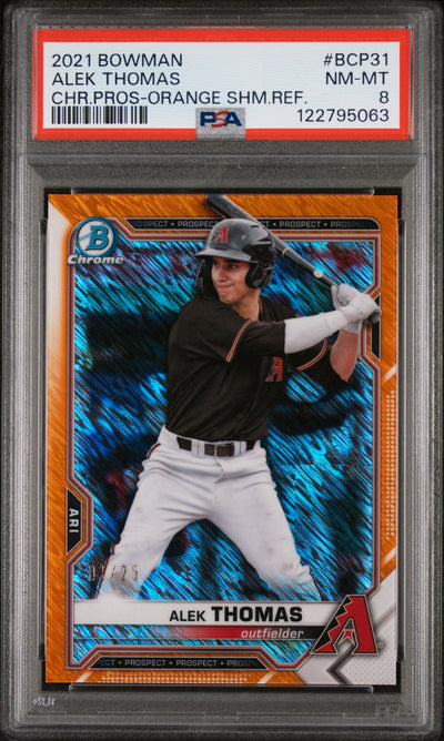 2021 Bowman Chrome Prospects Orange Shimmer Refractor Alek Thomas #BCP31 /25 PSA 8
