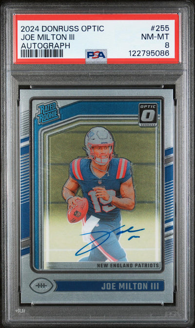 2024 Donruss Optic Rated Rookies Rps Autographs Joe Milton III #255 /325 PSA 8
