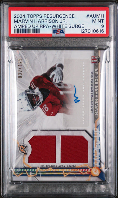 2024 Topps Resurgence Amped Up Rookie Patch Autographs White Surge Marvin Harrison Jr. #AUMH /125 PSA 9