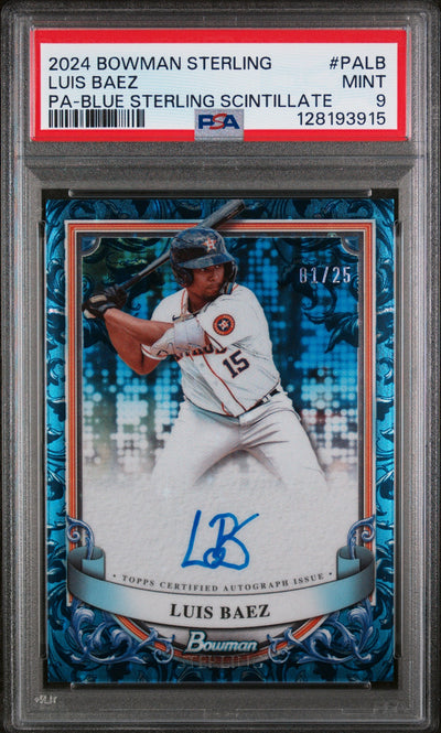 2024 Bowman Sterling Prospect Autographs Blue Sterling Scintillate Luis Baez #PALB /25 PSA 9