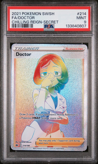 2021 Pokemon Sword and Shield Chilling Reign Doctor #214 /198 PSA 9