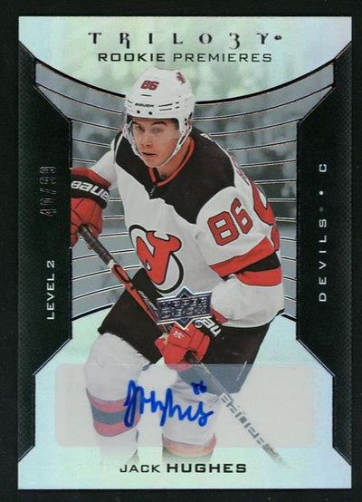 2019 Upper Deck Trilogy 116 Jack Hughes Rookie Premieres Rookie /999 New Jersey Devils Auto