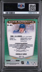 2024 Upper Deck O-Pee-Chee Platinum Rookie Autographs Emerald Surge Emil Lilleberg #REL /10 PSA 10