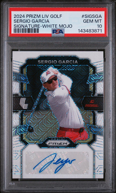 2024 Panini Prizm Liv Golf Signatures White Mojo Sergio Garcia #SIGSGA /36 PSA 10