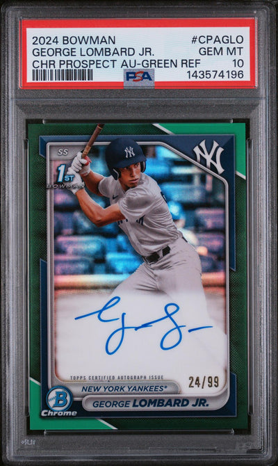 2024 Chrome Prospect Autographs Green Refractors George Lombard Jr. #CPAGLO /99 PSA 10