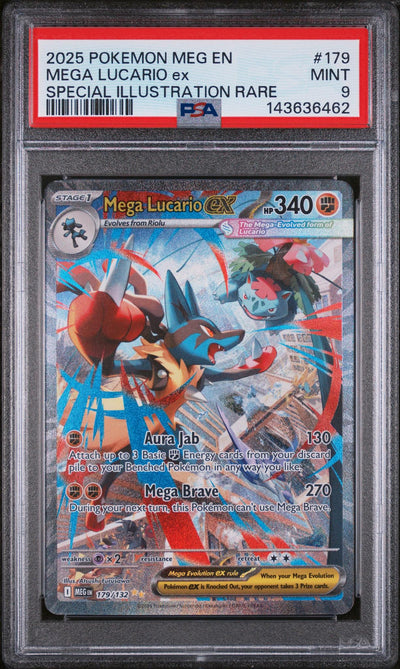 2025 Pokemon Mega Evolution Special Illustration Rare Mega Lucario Ex #179 PSA 9