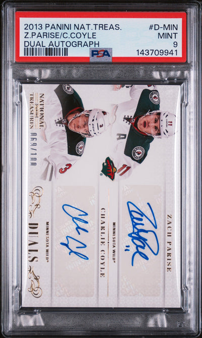 2013 Panini National Treasures Dual Autograph Charlie Coyle/Zach Parise #D-MIN /100 PSA 9