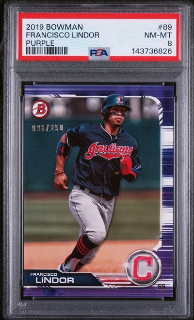 2019 Bowman Purple Francisco Lindor #89 /250 PSA 8