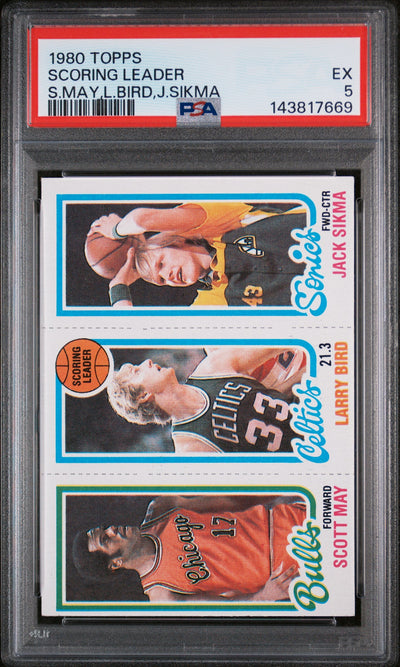 1980 Topps Scoring Leader Jack Sikma/Larry Bird/Scott May PSA 5