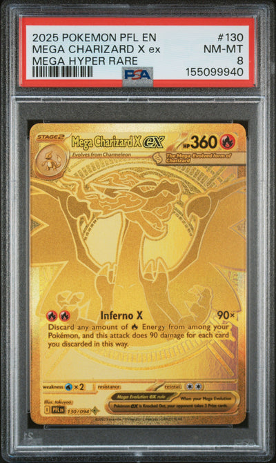 2025 Pokemon Mega Evolution Phantasmal Flames Mega Hyper Rare Mega Charizard X Ex #130 PSA 8