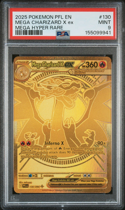 2025 Pokemon Mega Evolution Phantasmal Flames Mega Hyper Rare Mega Charizard X Ex #130 PSA 9