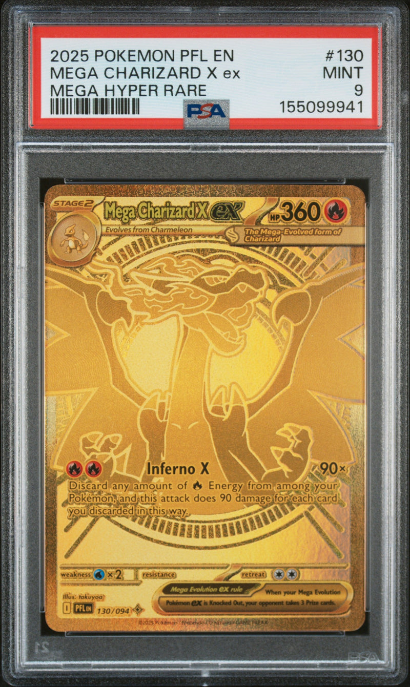 2025 Pokemon Mega Evolution Phantasmal Flames Mega Hyper Rare Mega Charizard X Ex #130 PSA 9