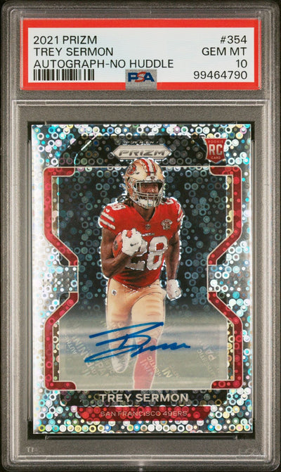 2021 Panini Prizm Rookie Autographs No Huddle Prizm Trey Sermon #354 PSA 10