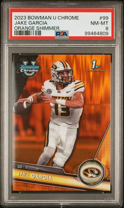 2023 Bowman Chrome Orange Shimmer Jake Garcia #99 /25 PSA 8