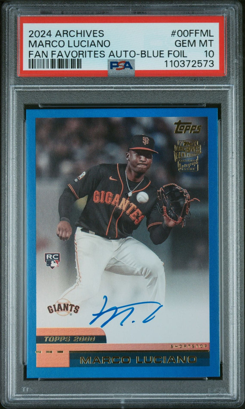 2024 Topps Archives Blue Foil Marco Luciano #00FFML RC Auto /25 PSA 10