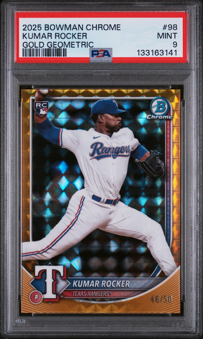 2025 Bowman Chrome Gold Geometric Kumar Rocker #98 /50 PSA 9