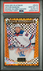 2024 Upper Deck O-Pee-Chee Platinum Rookie Autographs Orange Checkers Victor Mancini #RVM /15 PSA 10