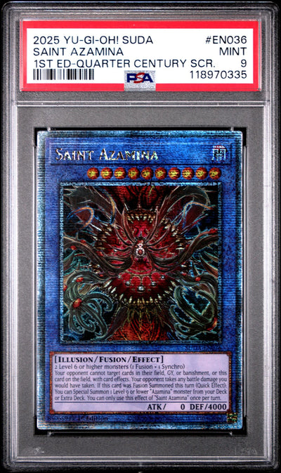 2025 Yu-Gi-Oh! Suda-Supreme Darkness 1st Edition-Quarter Century Secret Rare Saint Azamina #EN036 PSA 9