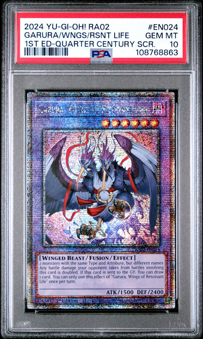 2024 Yu-Gi-Oh! Ra02-25th Anniversary Rarity Collection II 1st Ed-Quarter Century Scr. Garura Wngs Rsnt Life #EN024 PSA 10
