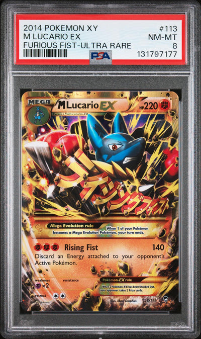 2014 Pokemon XY Furious Fist Ultra Rare Mega Lucario #113 PSA 8