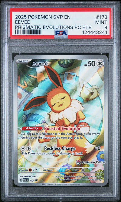 2025 Pokemon Scarlet and Violet Prismatic Evolutions Pokemon Center Elite Trainer Box Eevee #173 PSA 9