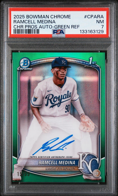 2025 Bowman Chrome Prospect Autograph Green Refractor Ramcell Medina #CPARA /99 PSA 7