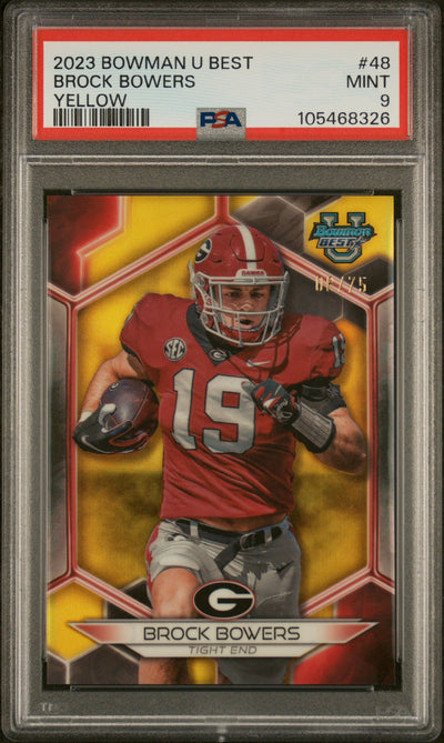 2023 Bowman University Best Yellow Brock Bowers #48 /75 PSA 9