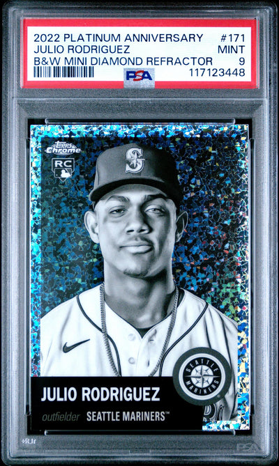 2022 Topps Chrome Platinum Anniversary Black and White Mini-Diamond Refractors Julio Rodriguez #171 PSA 9