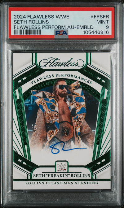 2024 Panini Flawless WWE Flawless Performances Autographs Emerald Seth Freakin Rollins #FPSFR PSA 9