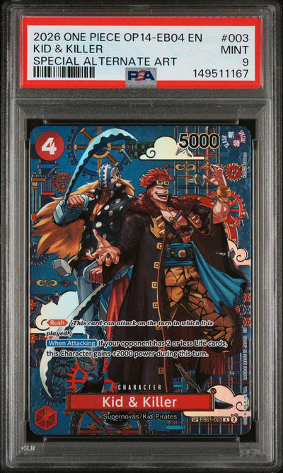 2026 One Piece the Azure Sea's Seven Special Alternate Art Kid and Killer #EB01003 PSA 9