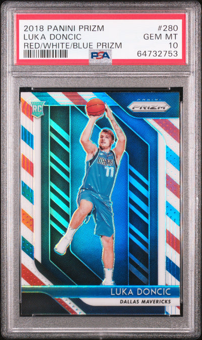 2018 Panini Prizm Red White and Blue Prizm Luka Doncic #280 PSA 10