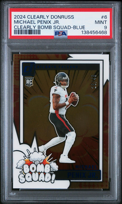 2024 Clearly Donruss Bomb Squad Blue Michael Penix Jr. #6 /49 PSA 9
