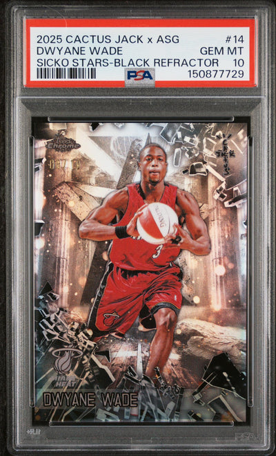2025 Topps Chrome Cactus Jack X NBA All-Star Game Sicko Stars Black Refractor Dwyane Wade #14 /110 PSA 10