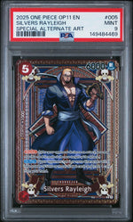 2025 One Piece Op11 A Fist of Divine Speed Special Alternate Art Silvers Rayleigh #OP09-005 PSA 9