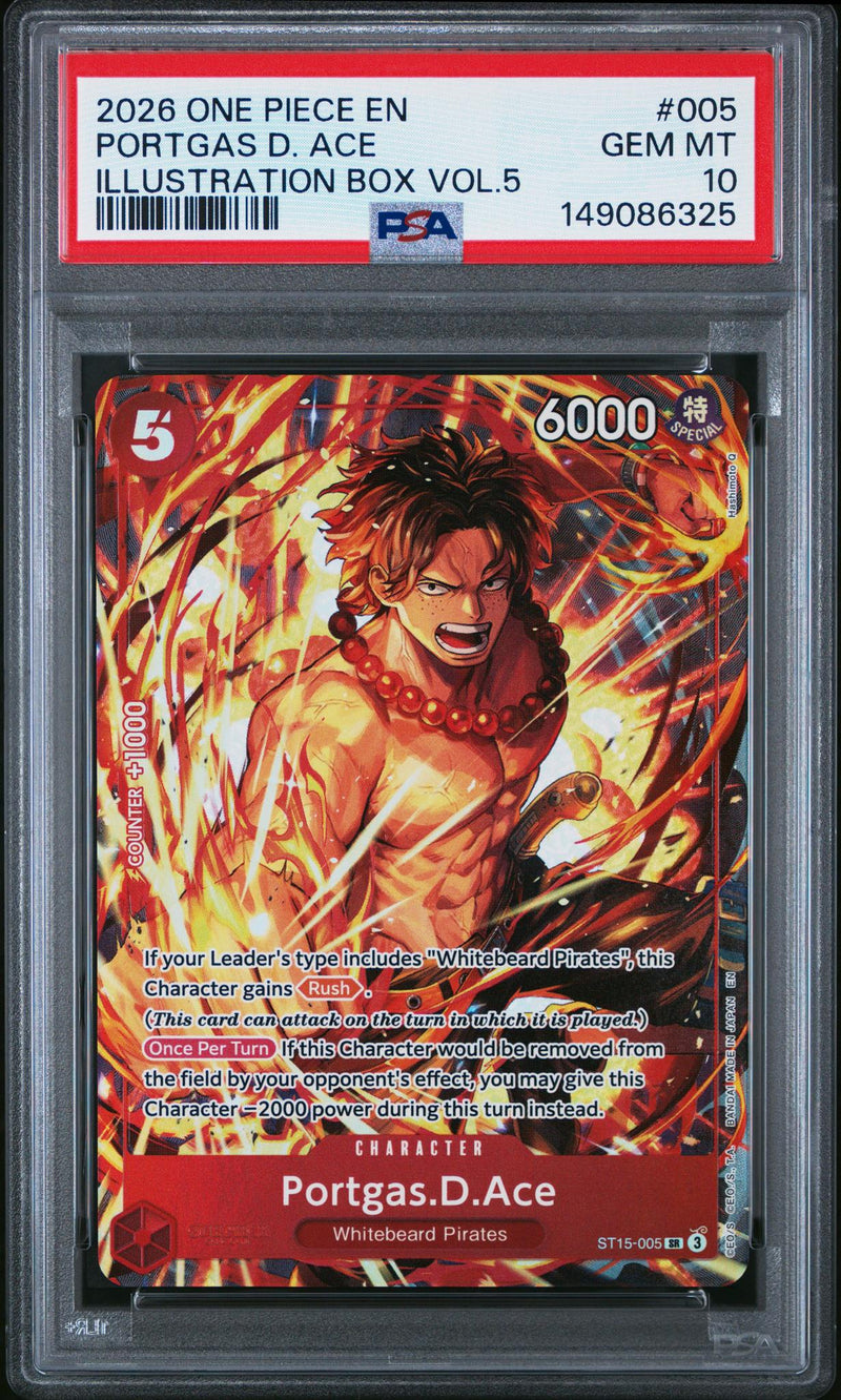 2026 One Piece Promo Illustration Box Volume 5 Portgas D. Ace #005 PSA 10