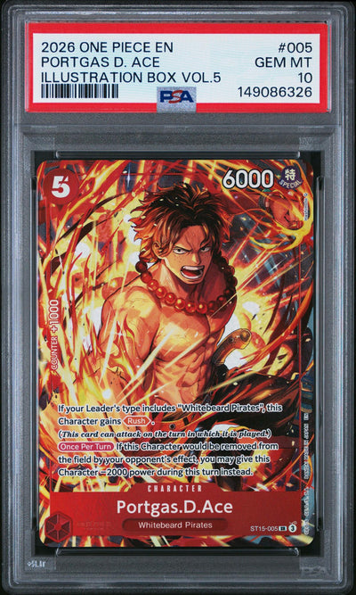 2026 One Piece Promo Illustration Box Volume 5 Portgas D. Ace #005 PSA 10