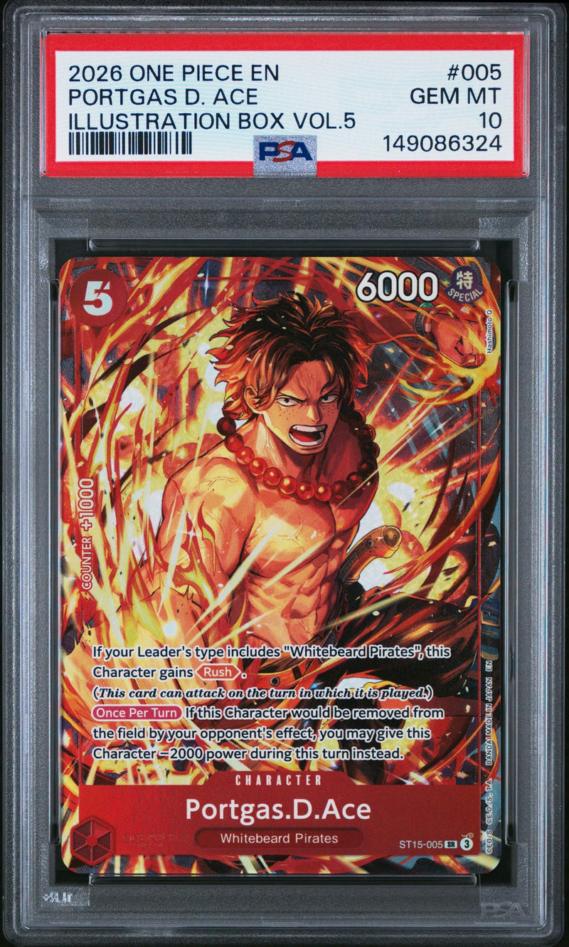 2026 One Piece Promo Illustration Box Volume 5 Portgas D. Ace #005 PSA 10